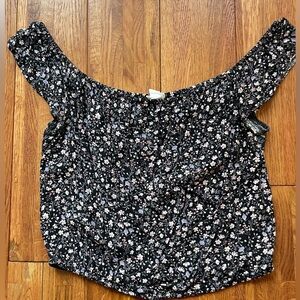 Garage Black and Pink Floral Off-Shoulder Top